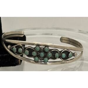 Fred Harvey Era Zuni Sterling SNAKE EYE Green Turquoise Cuff BRACELET 6.25”